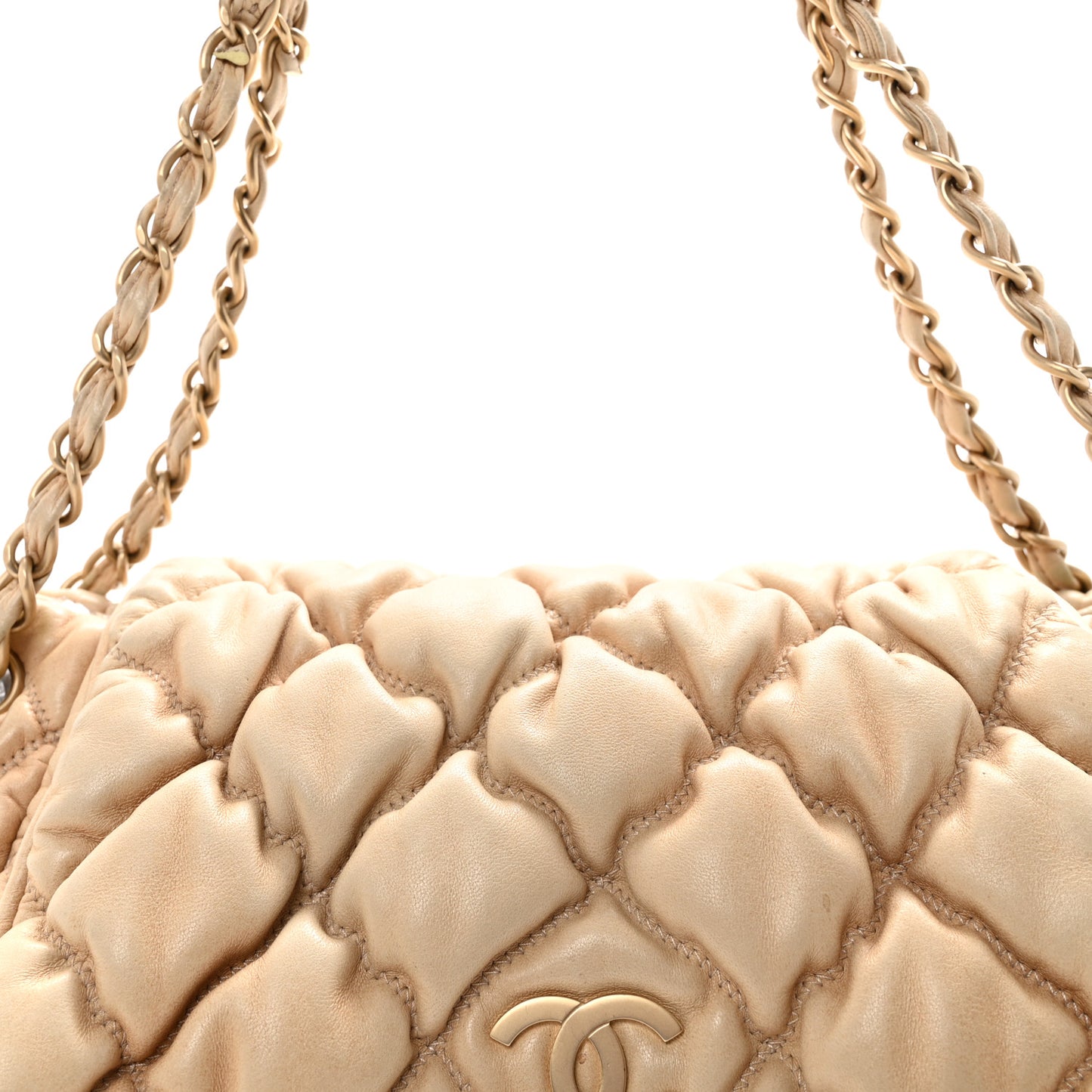 Lambskin Bubble Quilt Accordion Flap Beige
