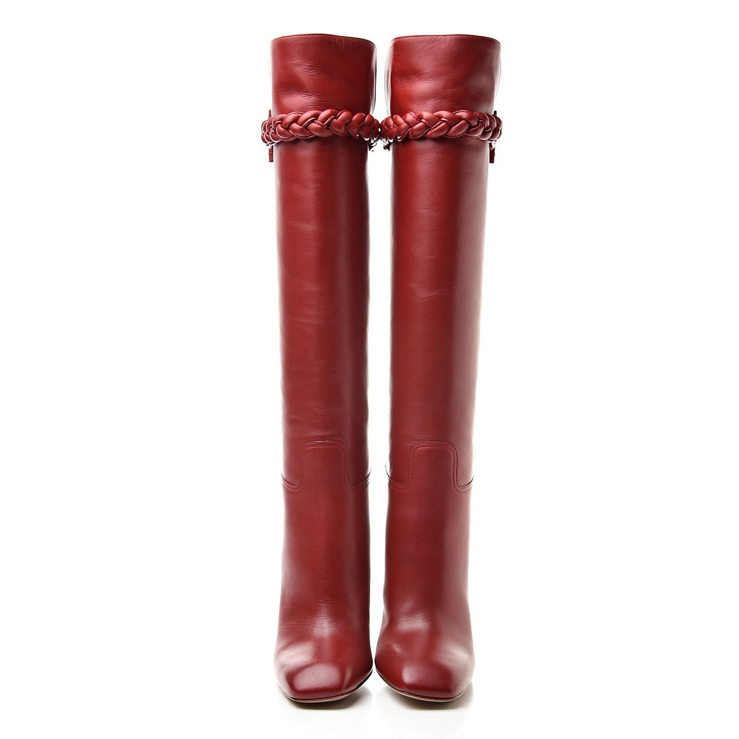 Vitello Braided Knee High 100mm Boots 37 Rosso Valentino