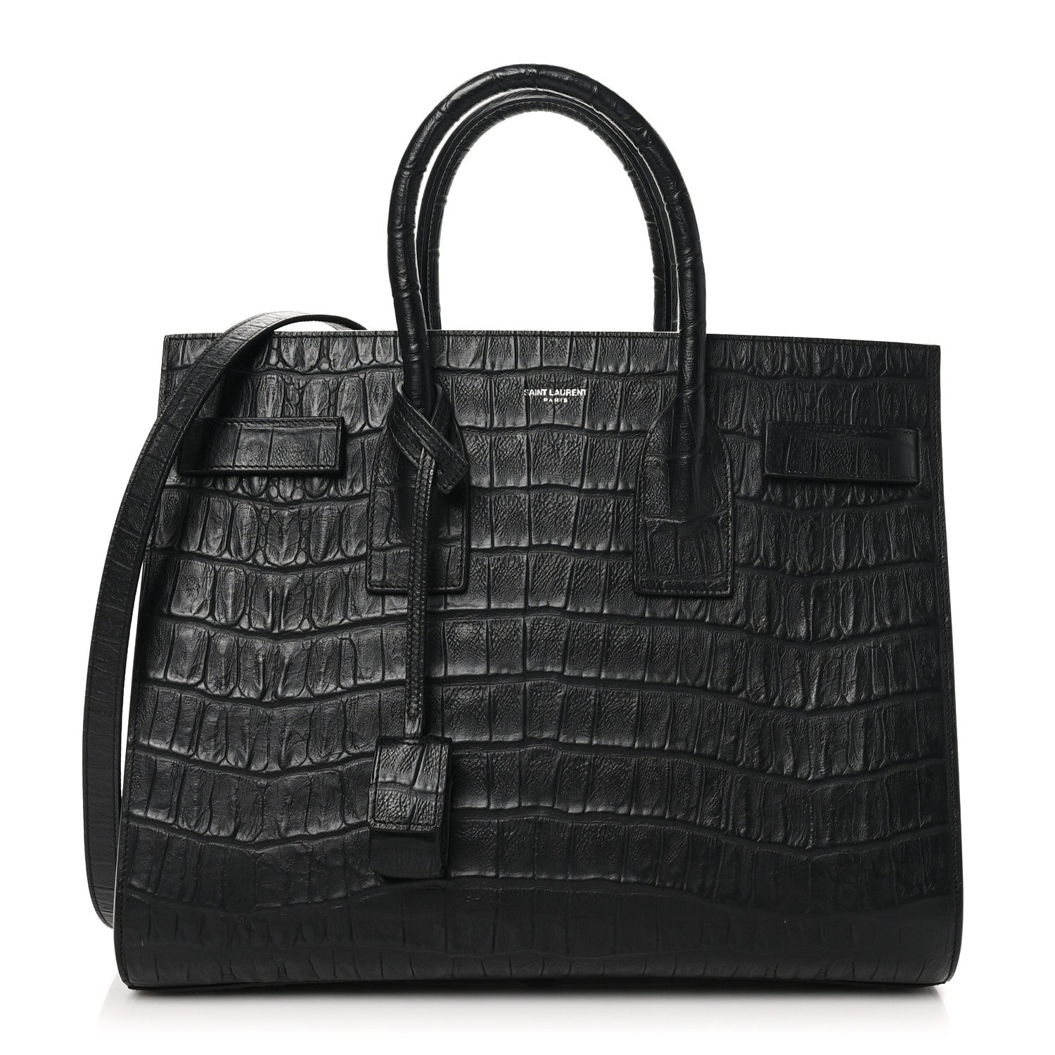 Saint Laurent Calfskin Crocodile Embossed Small Sac de Jour Black 1 of 10