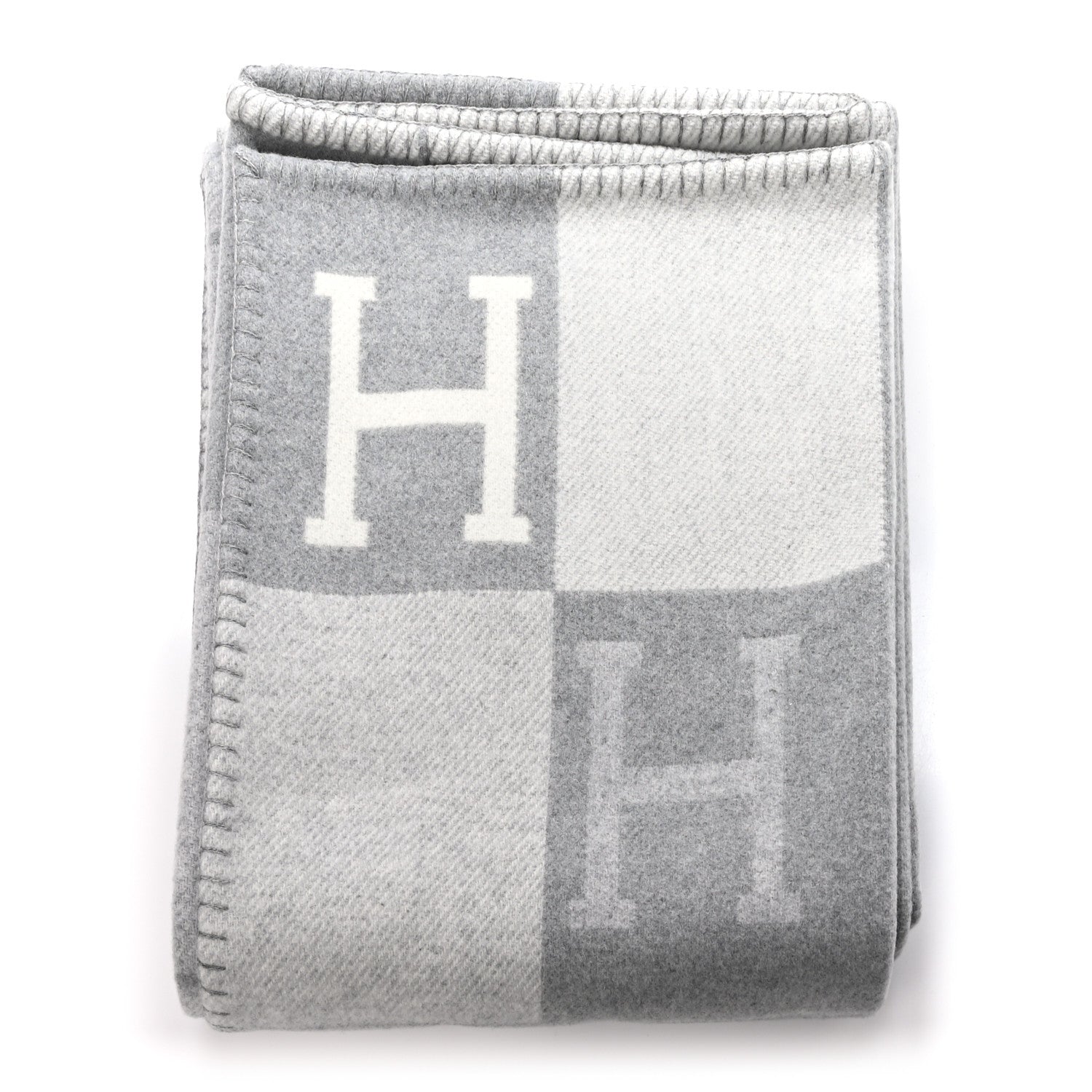 Hermes Wool Cashmere Avalon III Blanket Ecru Gris Clair 1 of 3