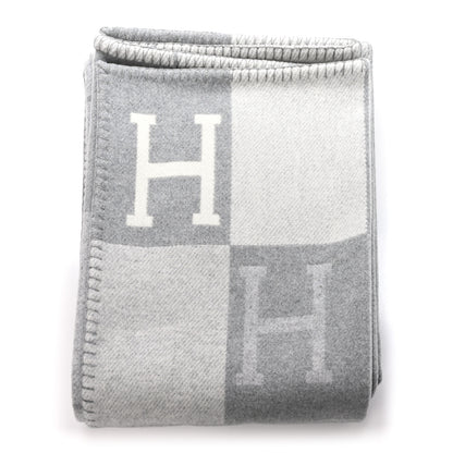 Hermes Wool Cashmere Avalon III Blanket Ecru Gris Clair 1 of 3