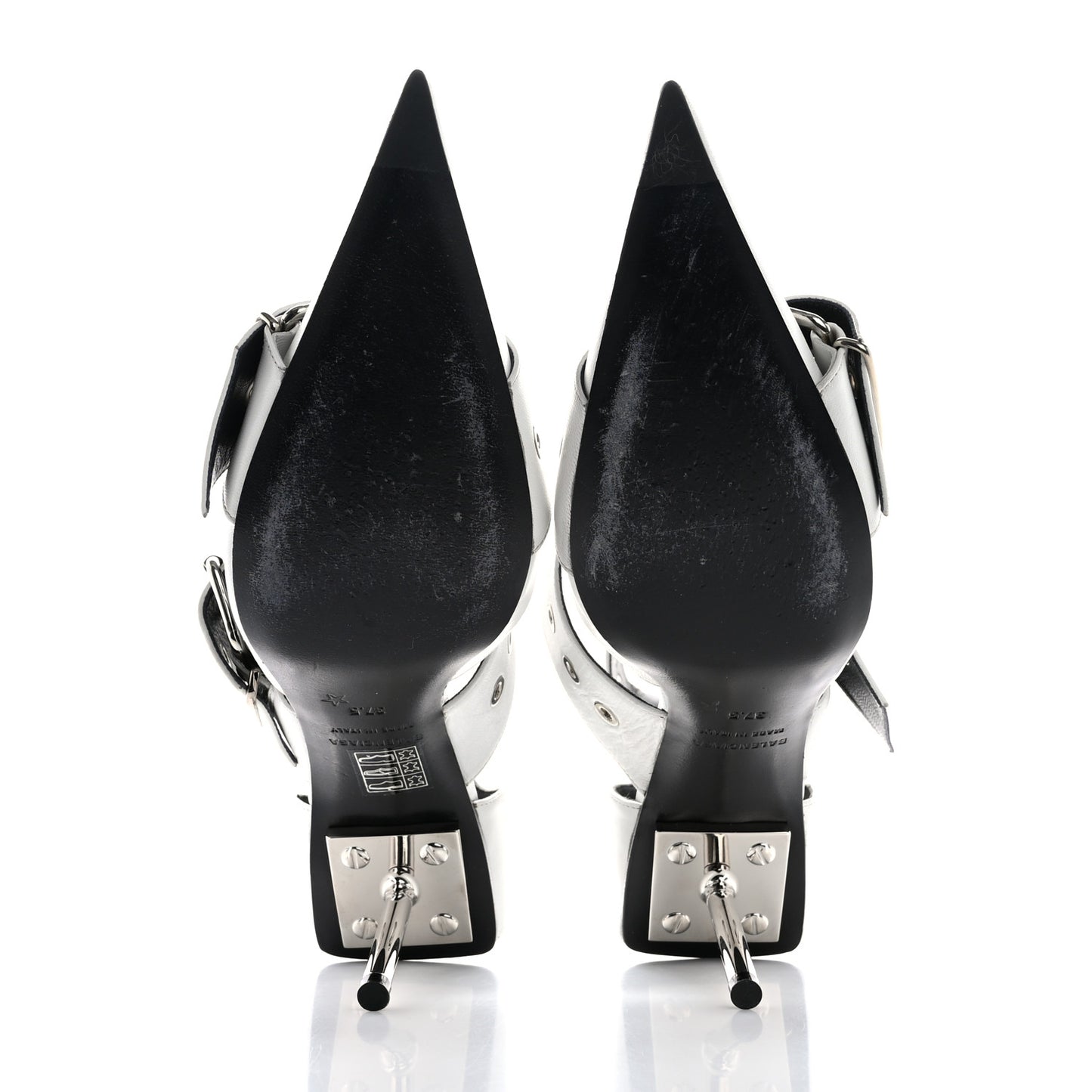 Shiny Kidskin Point Toe Buckle Pumps 37.5 White