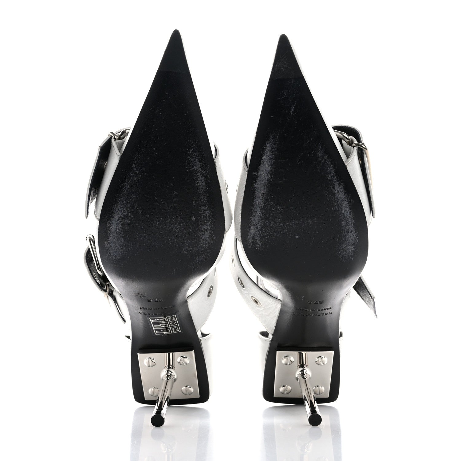 Balenciaga Shiny Kidskin Point Toe Buckle Pumps 37.5 White 6 of 11