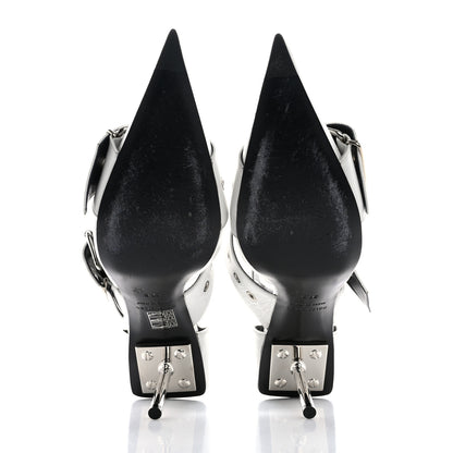 Balenciaga Shiny Kidskin Point Toe Buckle Pumps 37.5 White 6 of 11