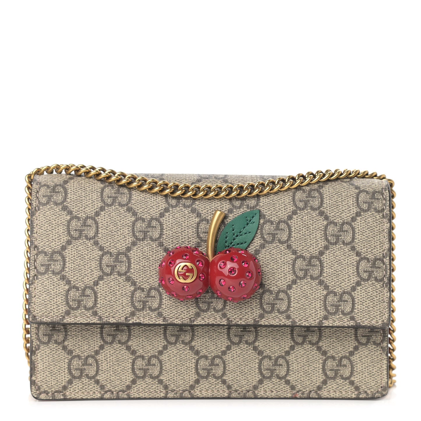 GG Supreme Monogram Mini Cherry Chain Bag