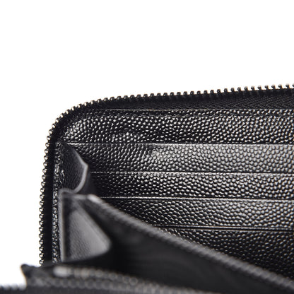 Saint Laurent Grain De Poudre Matelasse Chevron Monogram Zip Around Wallet Black Dove White 7 of 10