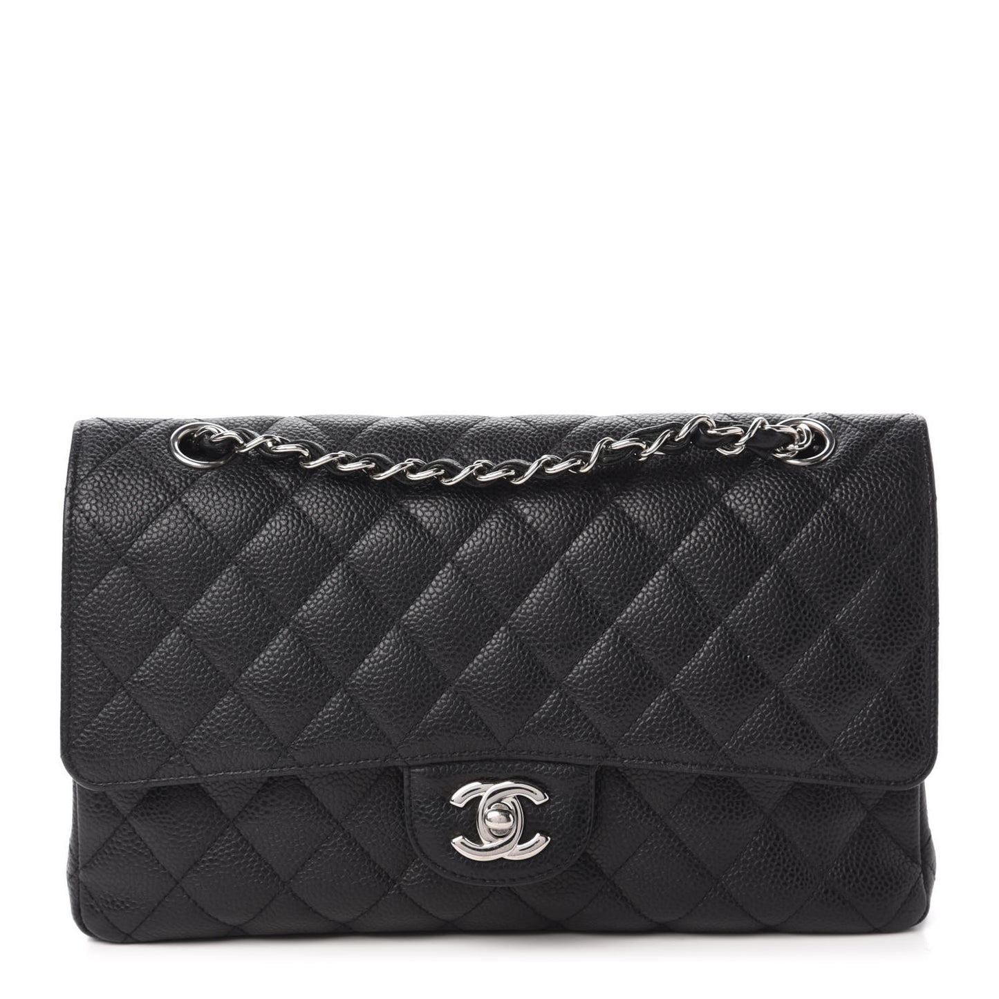 Caviar Quilted Medium Double Flap Black