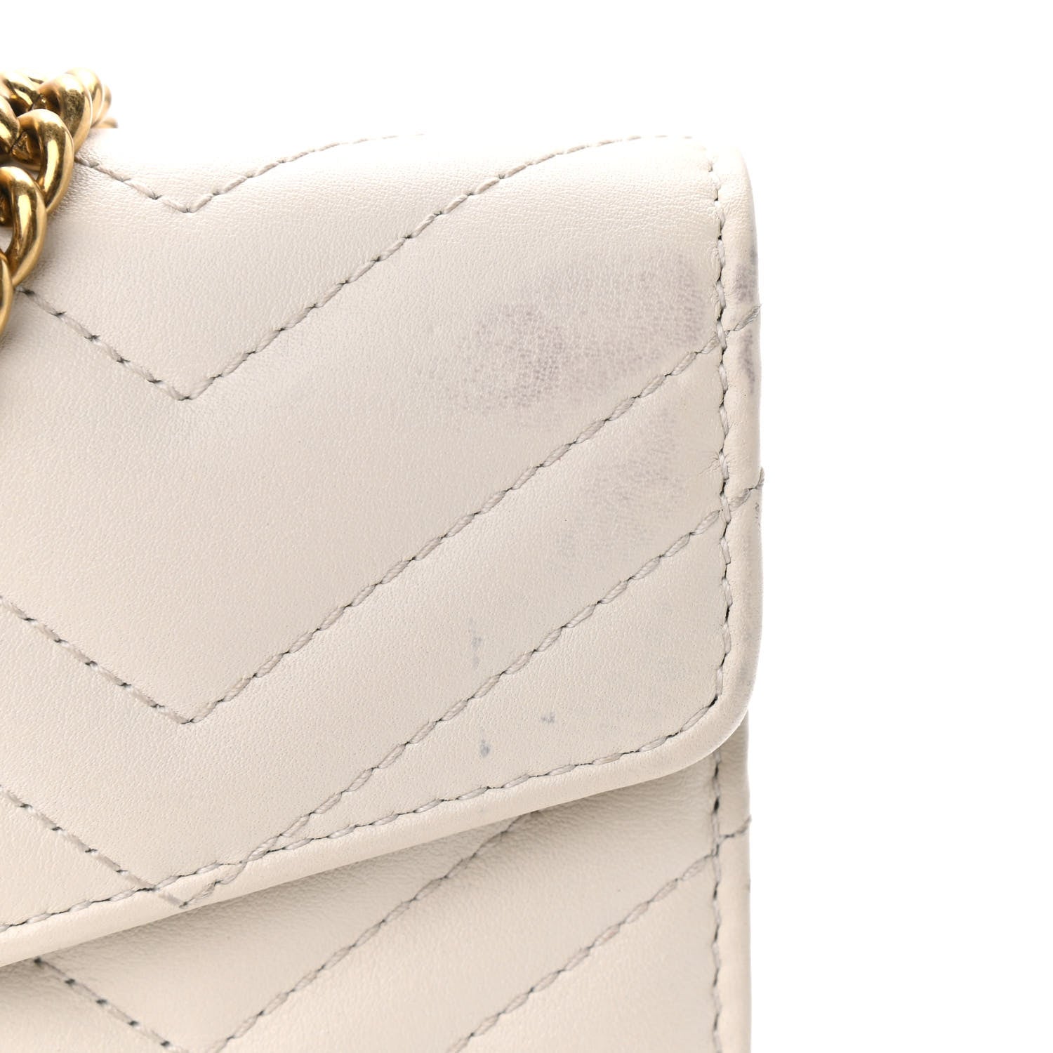 Gucci Calfskin Matelasse Mini GG Marmont Chain Wallet Mystic White 8 of 14