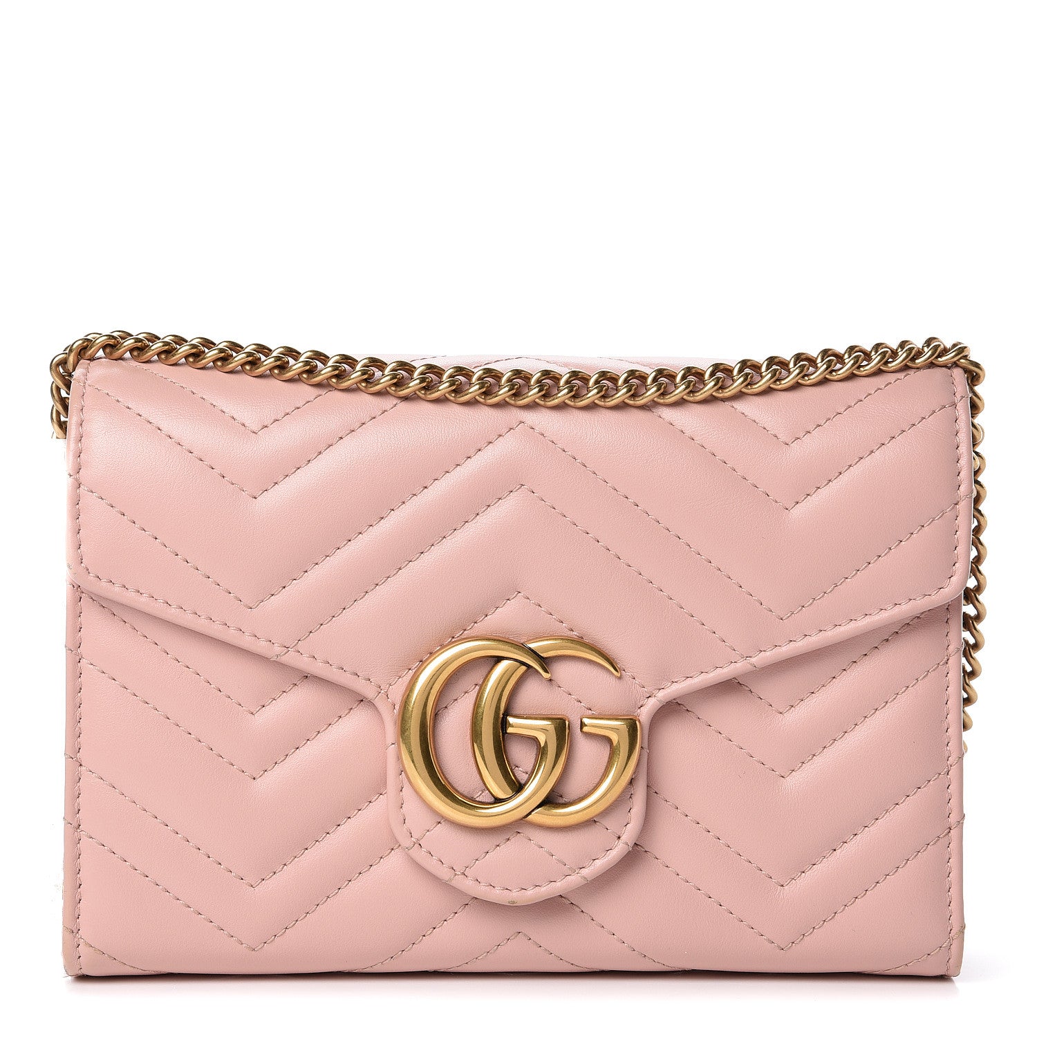 Gucci Calfskin Matelasse GG Marmont Chain Wallet Perfect Pink 1 of 14