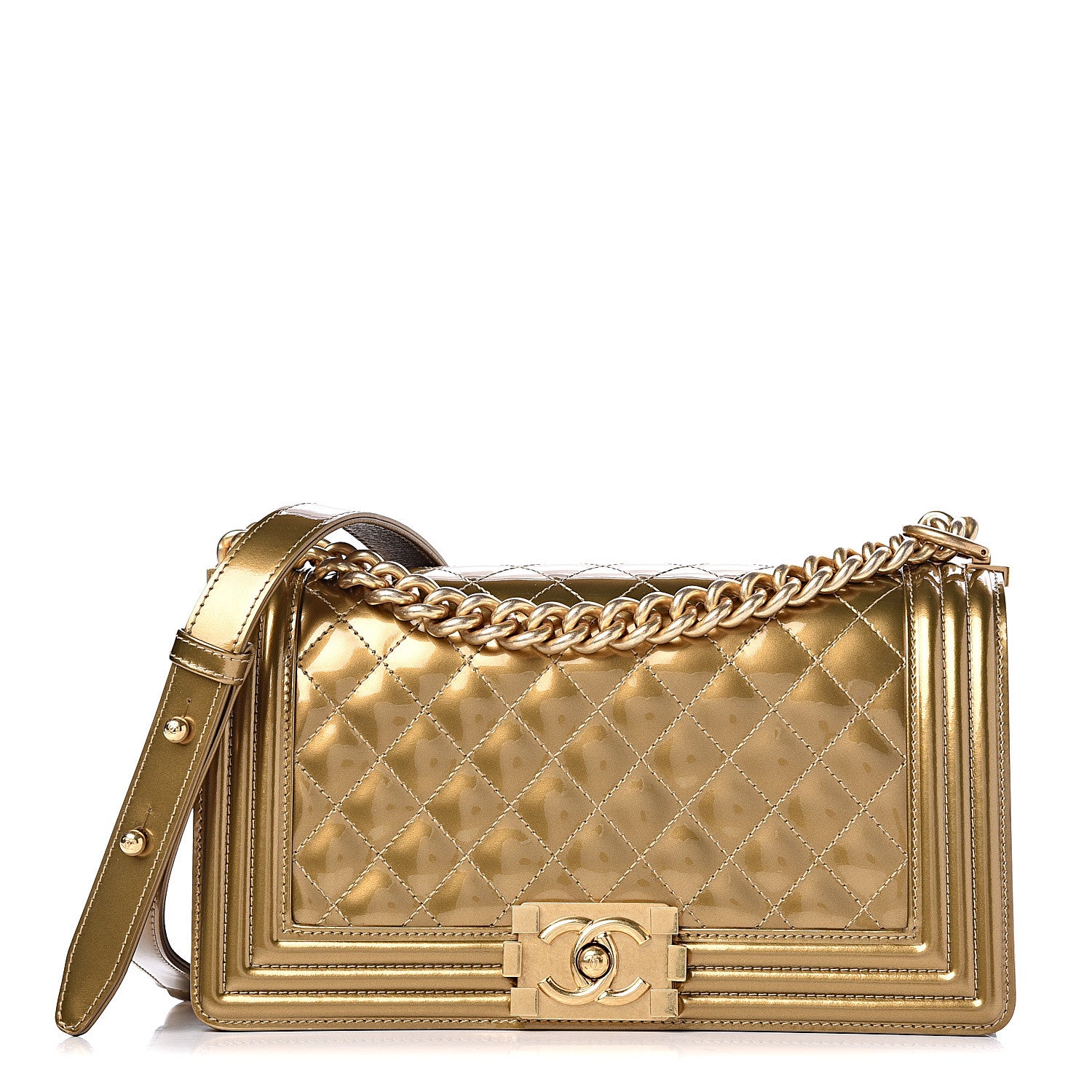 Chanel Metallic Patent Calfskin Quilted Medium Boy Flap Gold 1 of 10