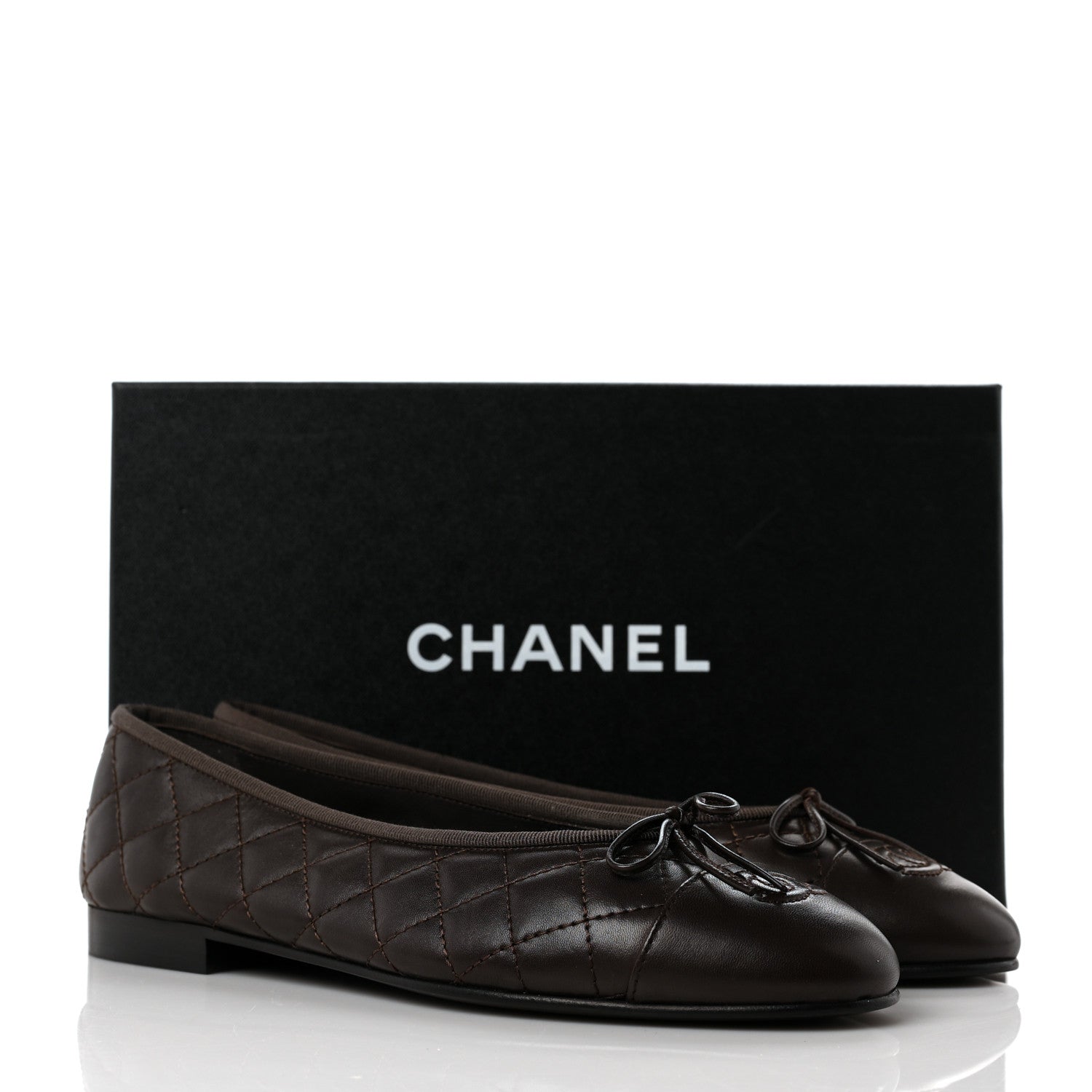 Chanel Lambskin Quilted Cap Toe Ballerina Flats 40 Dark Brown 9 of 9