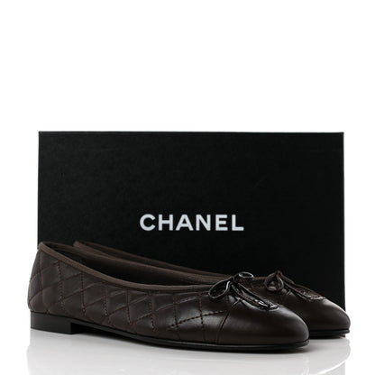Chanel Lambskin Quilted Cap Toe Ballerina Flats 40 Dark Brown 9 of 9