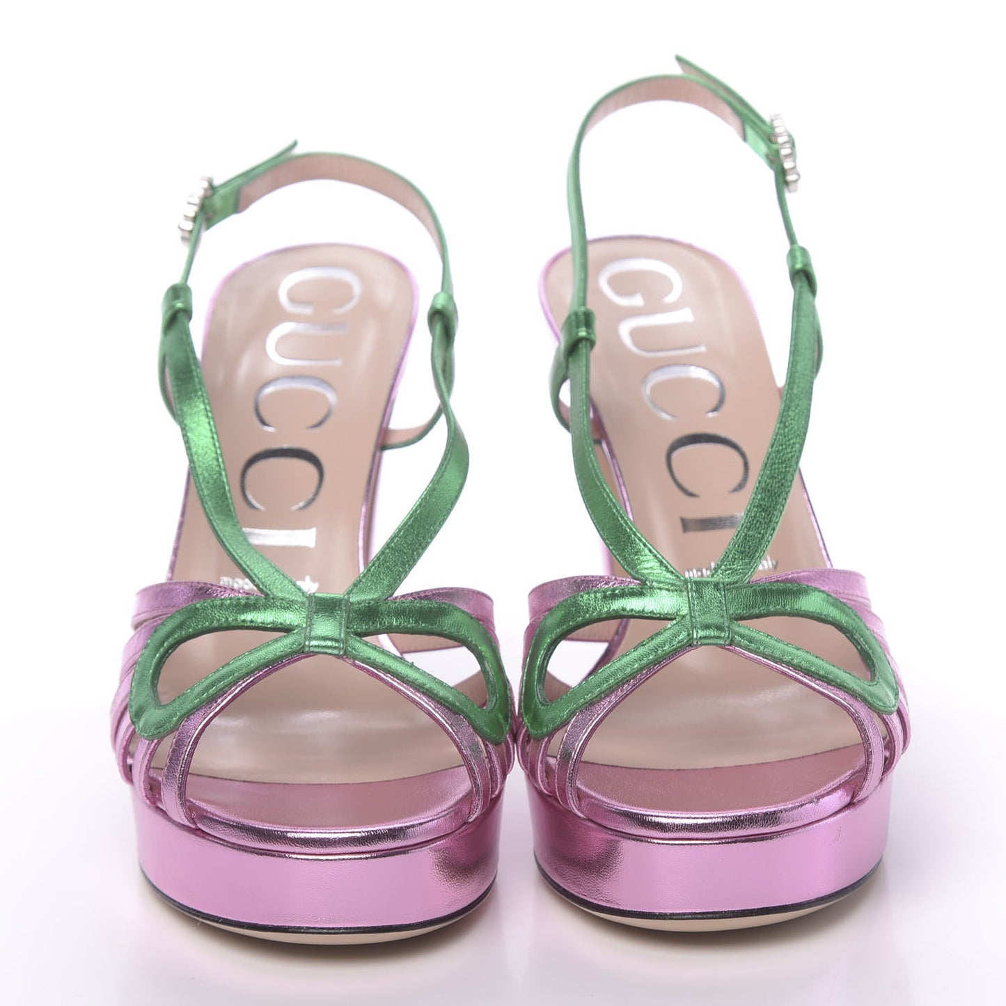 Metallic Nappa Crystal Zephyra Slingback Platform High Heel Sandals 38.5 Rosa Jasmine Green