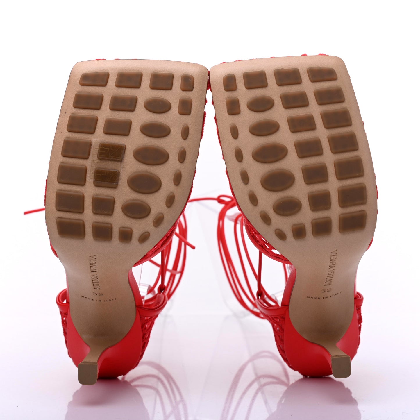Mesh Nappa Stretch Ankle Tie Sandals 39 Tomato