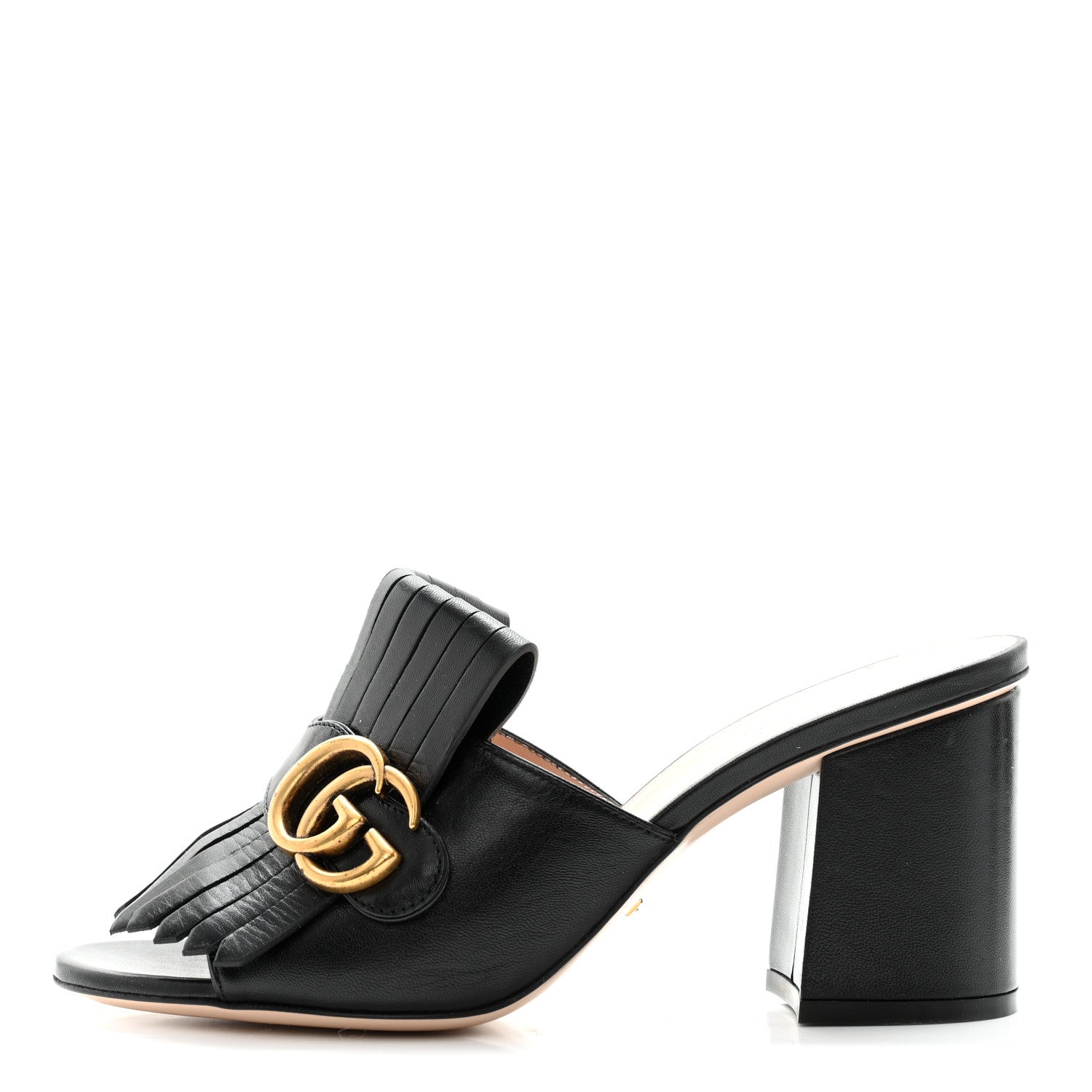 Gucci Malaga Kid GG Marmont Fringe 75mm Slide Sandals 37 Black 1 of 8