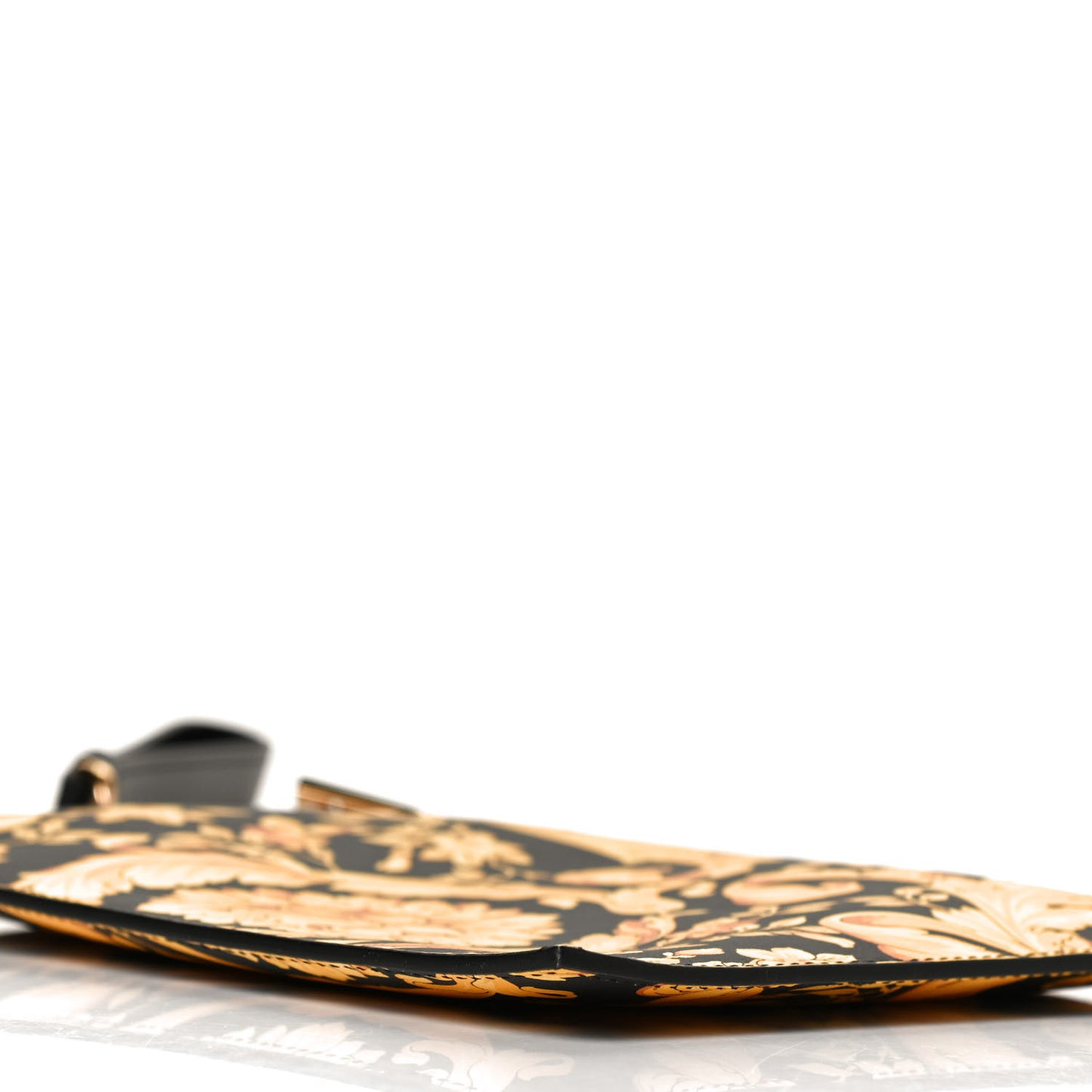 Vitello Baroque Print Wristlet Pouch Black Gold