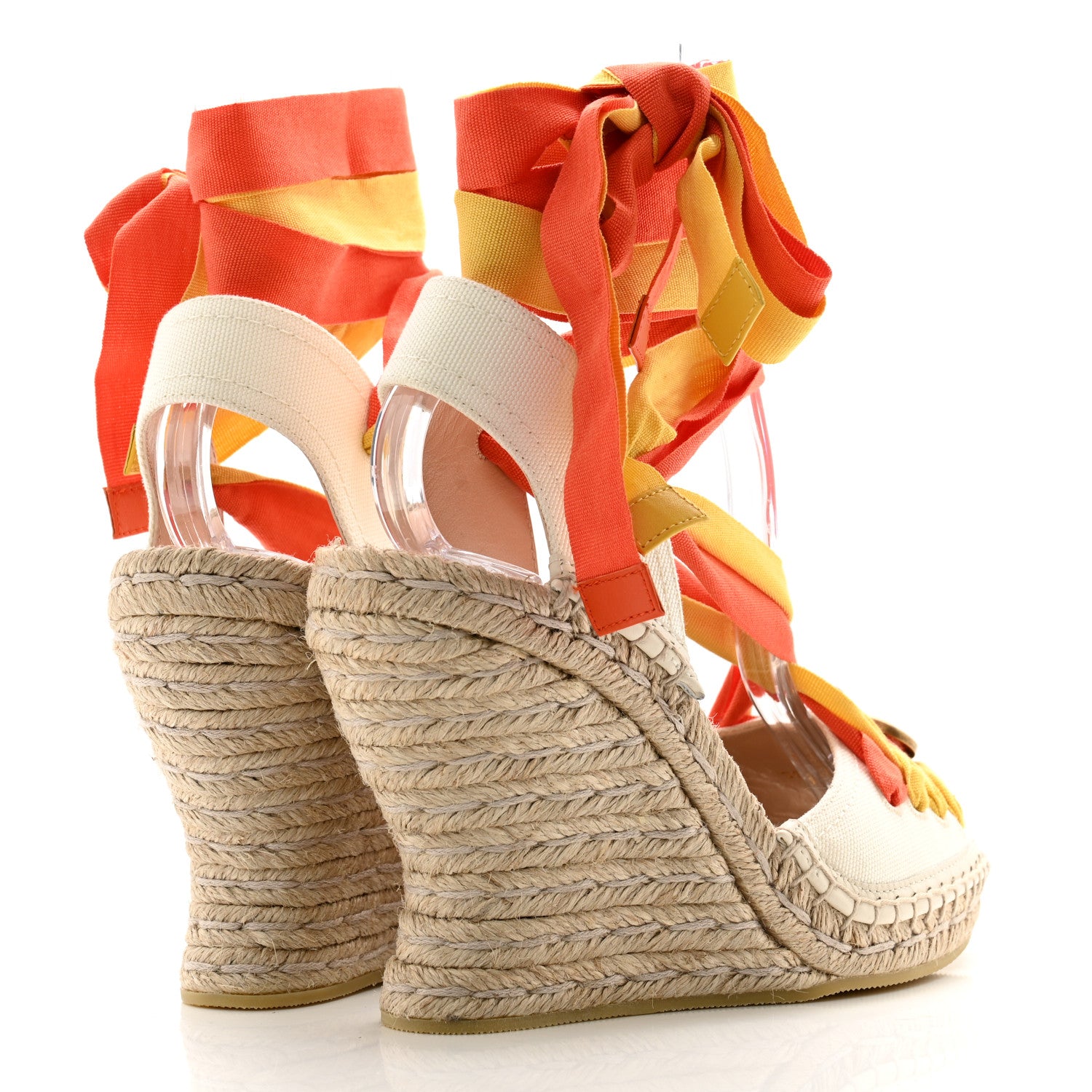 Gucci Canvas Ankle Wrap Interlocking G Platform 35/120mm Espadrille Wedges 36.5 Orange Yellow 4 of 9