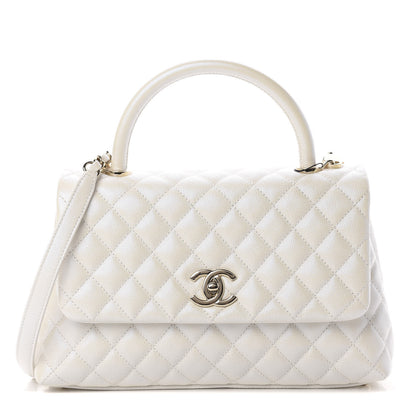 Chanel Iridescent Caviar Quilted Small Coco Handle Flap White 1 of 10