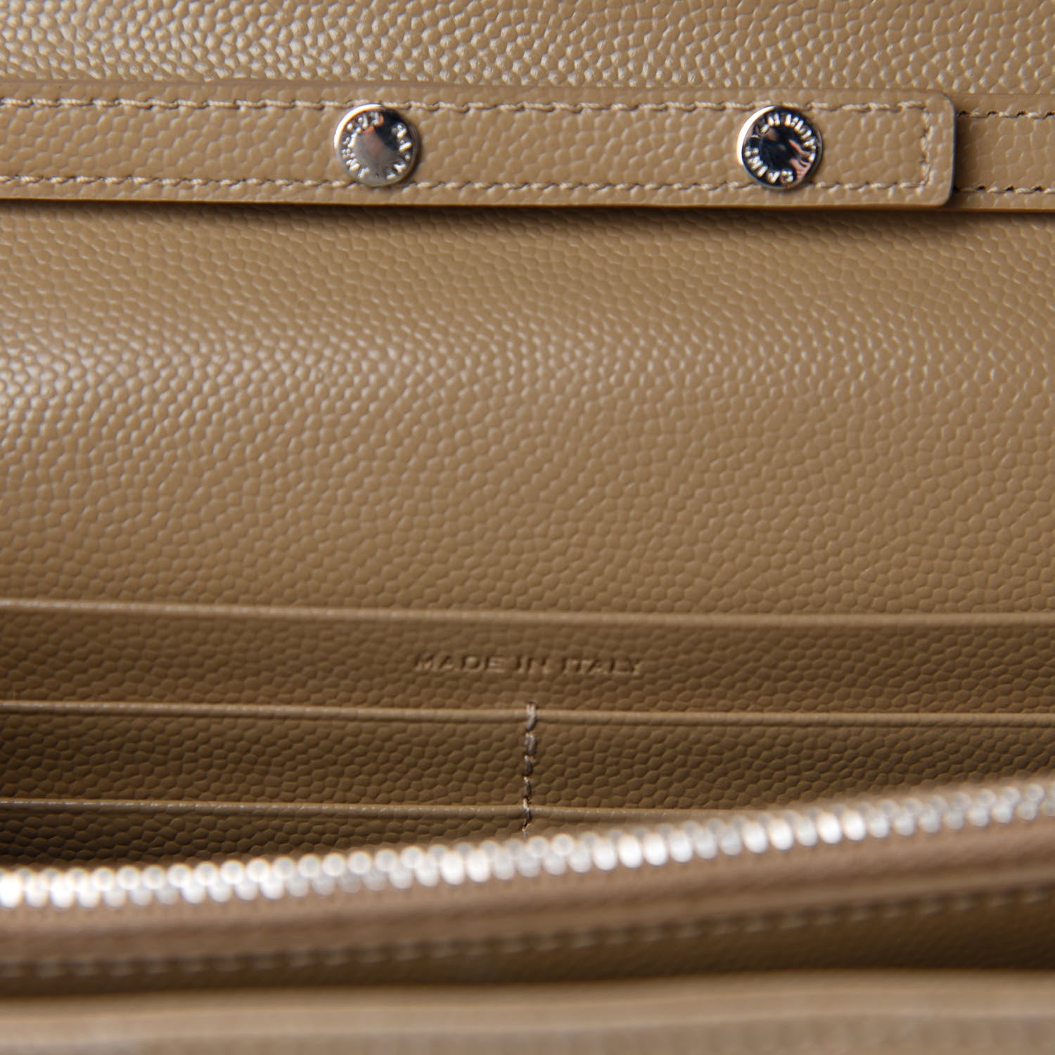 Saint Laurent Grain De Poudre Matelasse Chevron Monogram Chain Wallet Deep Beige 9 of 12