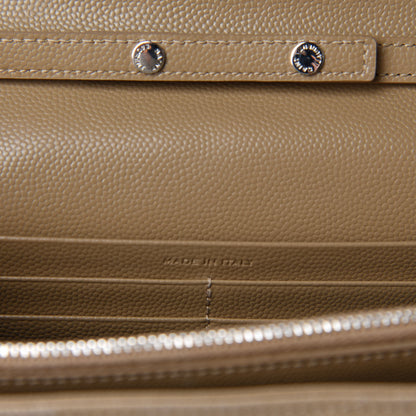 Saint Laurent Grain De Poudre Matelasse Chevron Monogram Chain Wallet Deep Beige 9 of 12