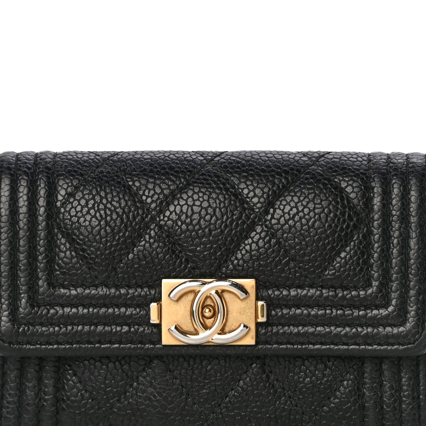 Caviar Quilted Boy Flap Card Holder Black