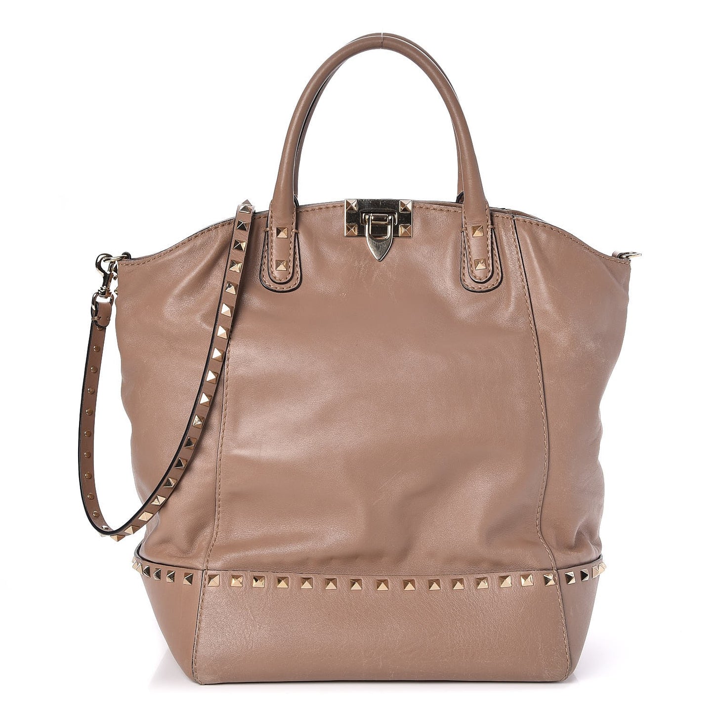 Calfskin Rockstud New Dome Bucket Tote Poudre
