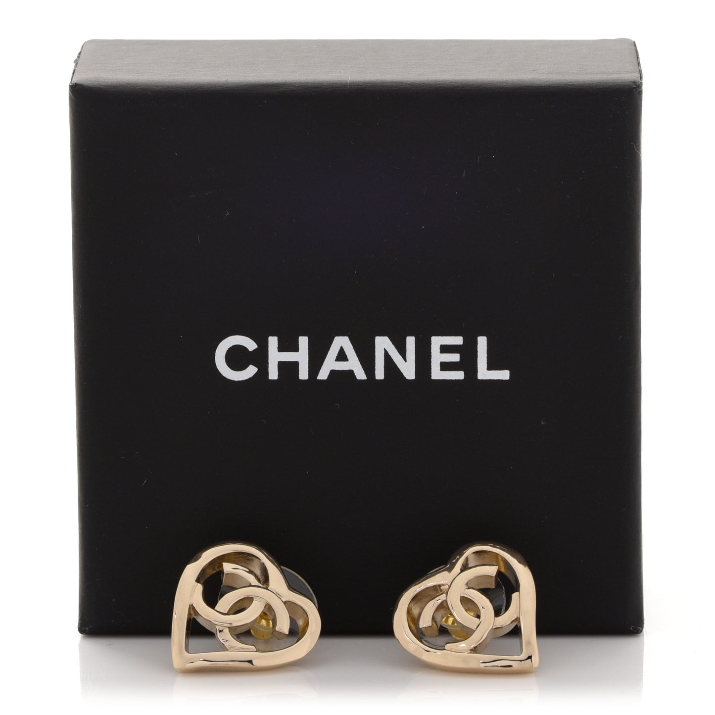 Metal CC Heart Coco In Love Earrings Gold