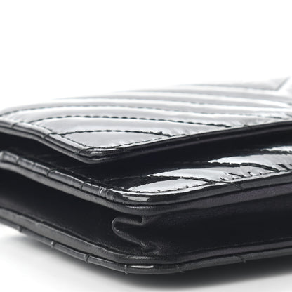 Chanel Patent Metallic Crumpled Calfskin Chevron Quilted Wallet On Chain WOC Black 9 of 10