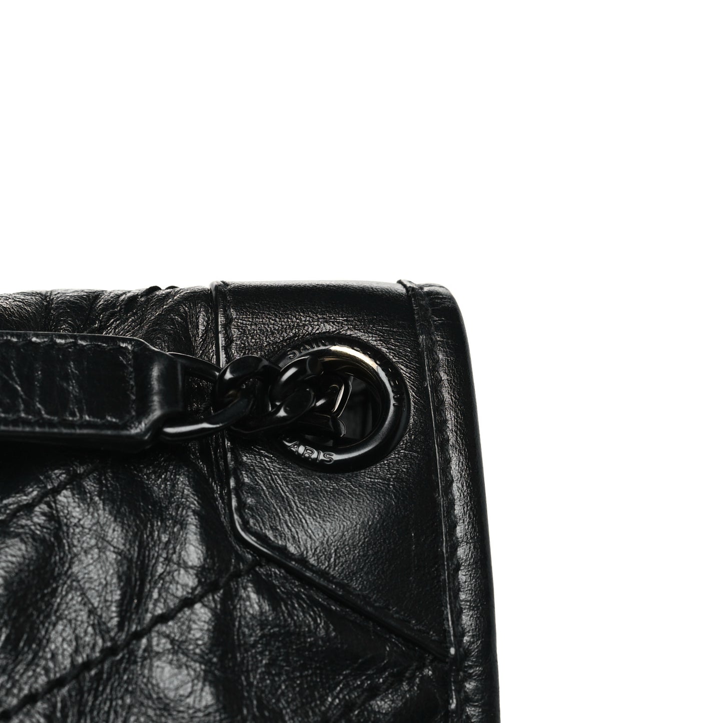 Crinkled Calfskin Matelasse Monogram Medium Niki Chain Satchel Black