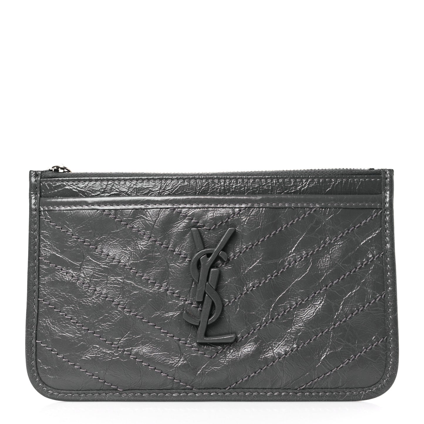 Crinkled Calfskin Matelasse Monogram Niki Bill Pouch Storm