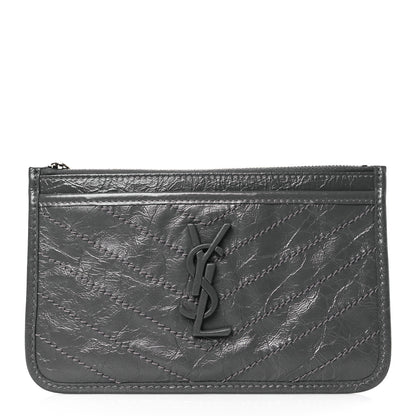 Saint Laurent Crinkled Calfskin Matelasse Monogram Niki Bill Pouch Storm 1 of 9