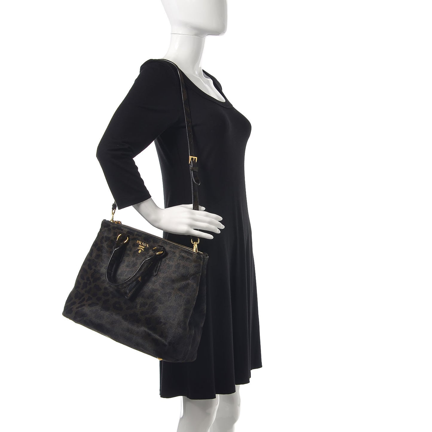 Calf Hair Leopard Print Medium Galleria Double Zip Tote Mimetico