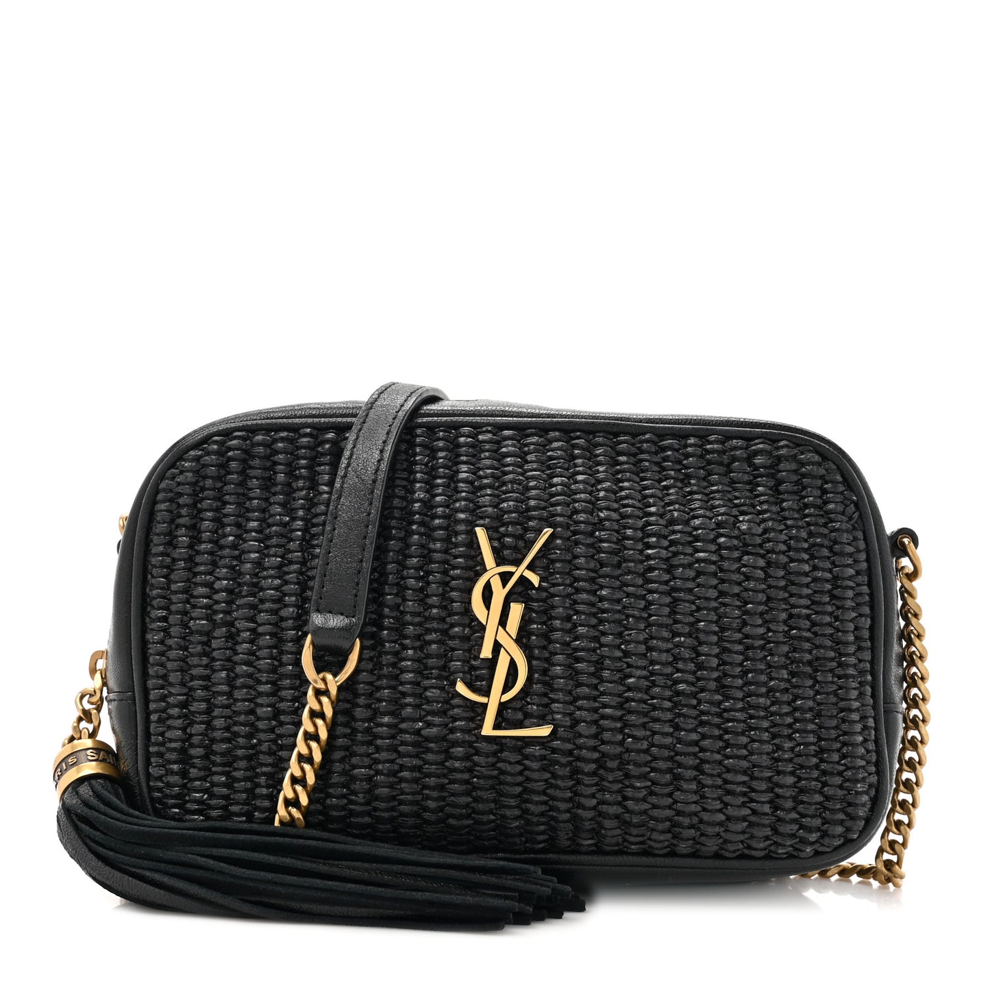 Raffia Canvas Monogram Mini Lou Camera Bag Black