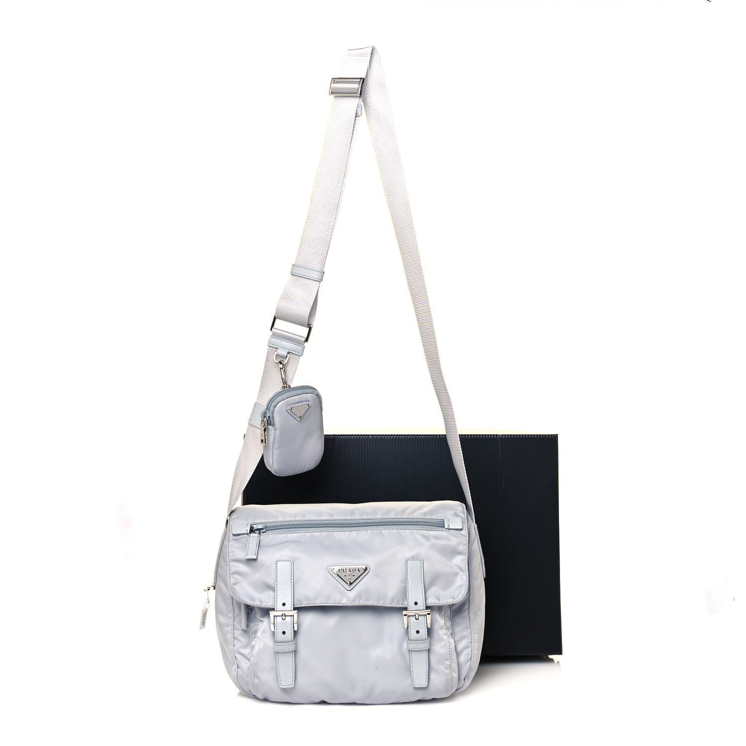 Prada Re-Nylon Vela Saffiano Pocket Double Buckle Messenger Shoulder Bag Fiordaliso 15 of 15