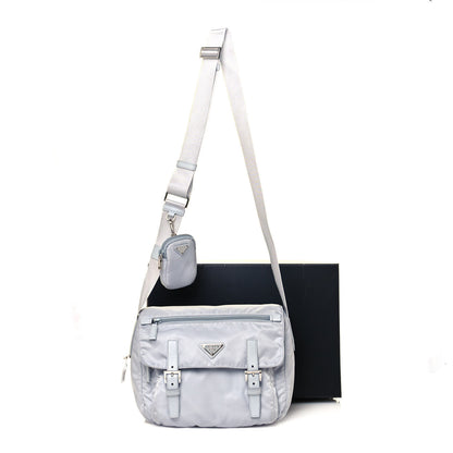 Prada Re-Nylon Vela Saffiano Pocket Double Buckle Messenger Shoulder Bag Fiordaliso 15 of 15