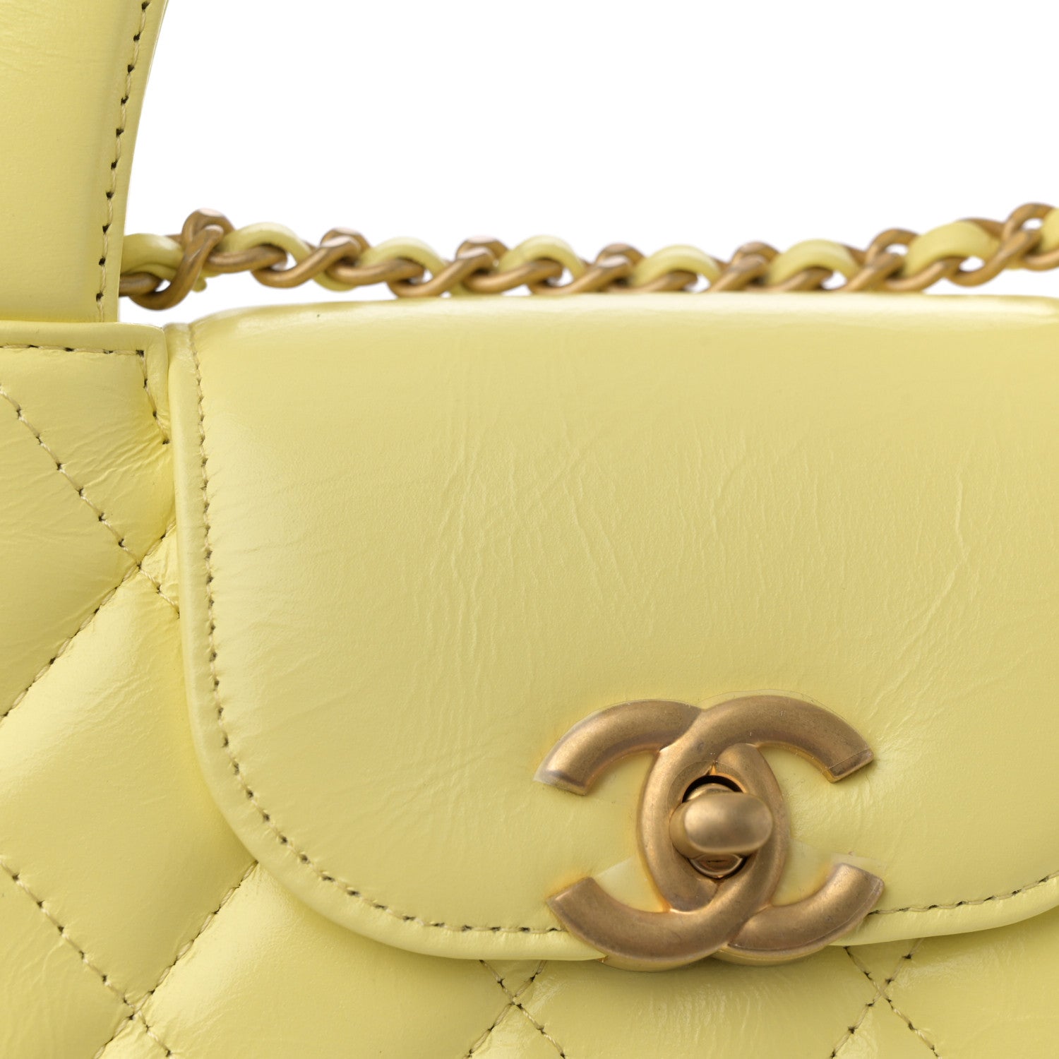 Chanel Shiny Aged Calfskin Quilted Nano Kelly Shopper Light Yellow 11 of 13