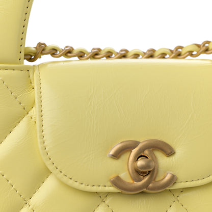 Chanel Shiny Aged Calfskin Quilted Nano Kelly Shopper Light Yellow 11 of 13