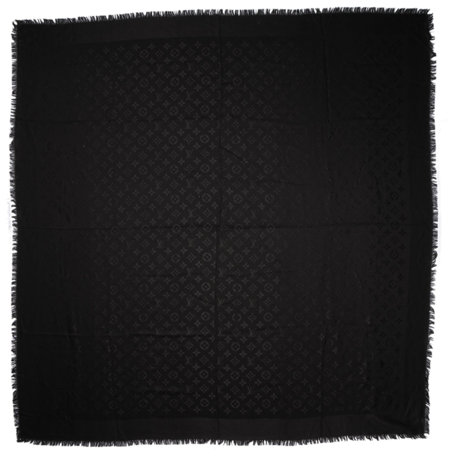 Silk Wool Monogram Shawl Black