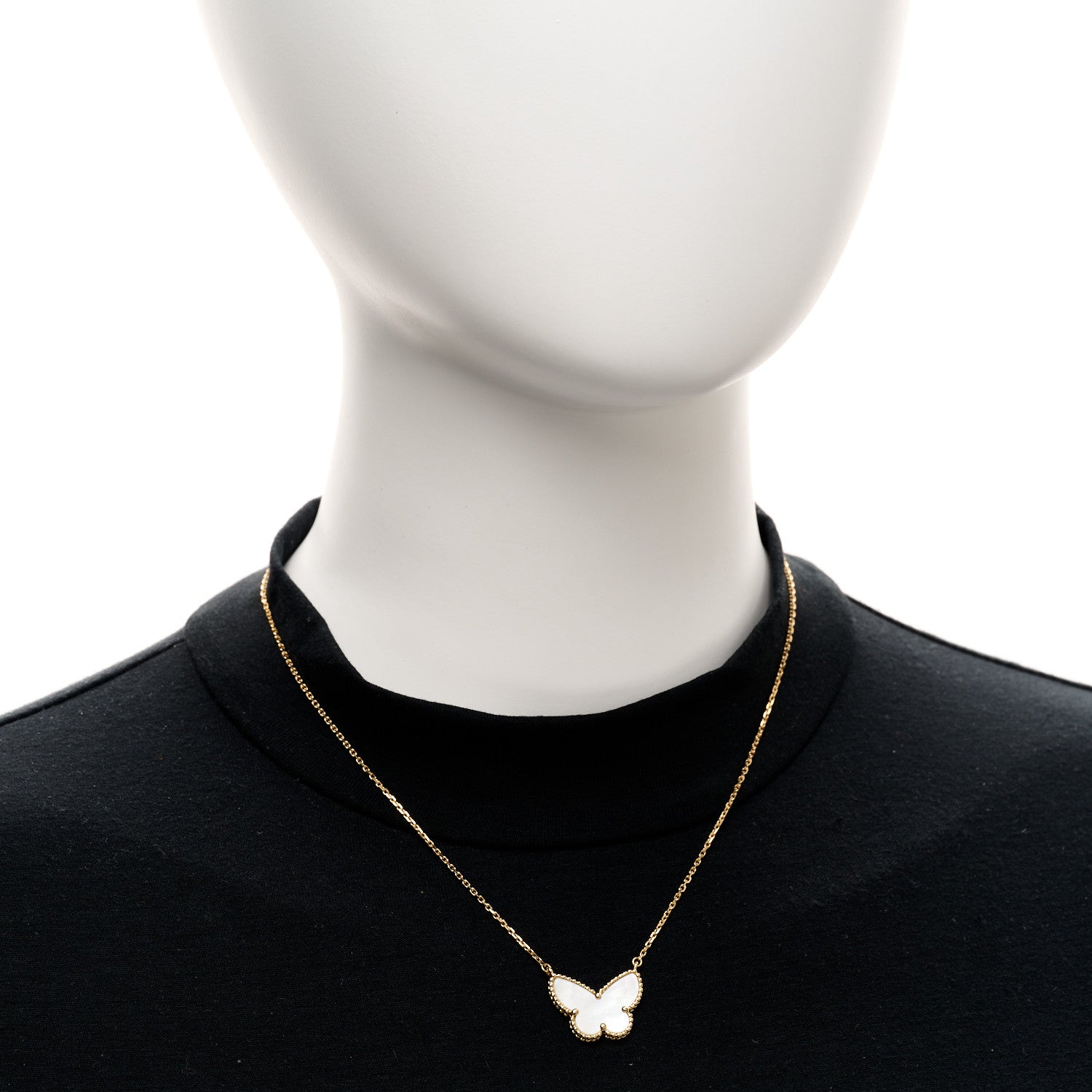 Van Cleef & Arpels 18K Yellow Gold Mother of Pearl Lucky Alhambra Butterfly Pendant Necklace 2 of 5