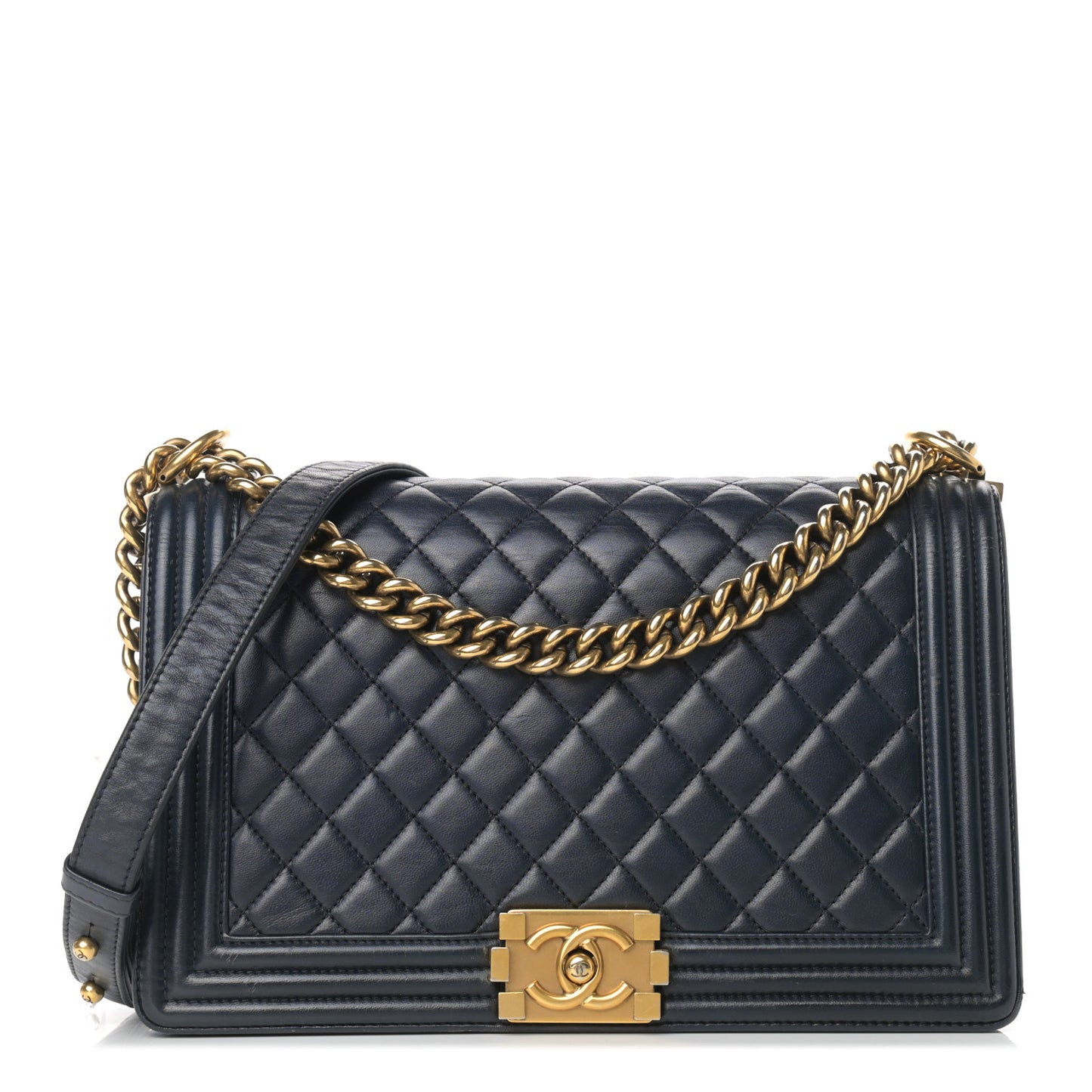 Calfskin Quilted New Medium Boy Flap Navy Blue