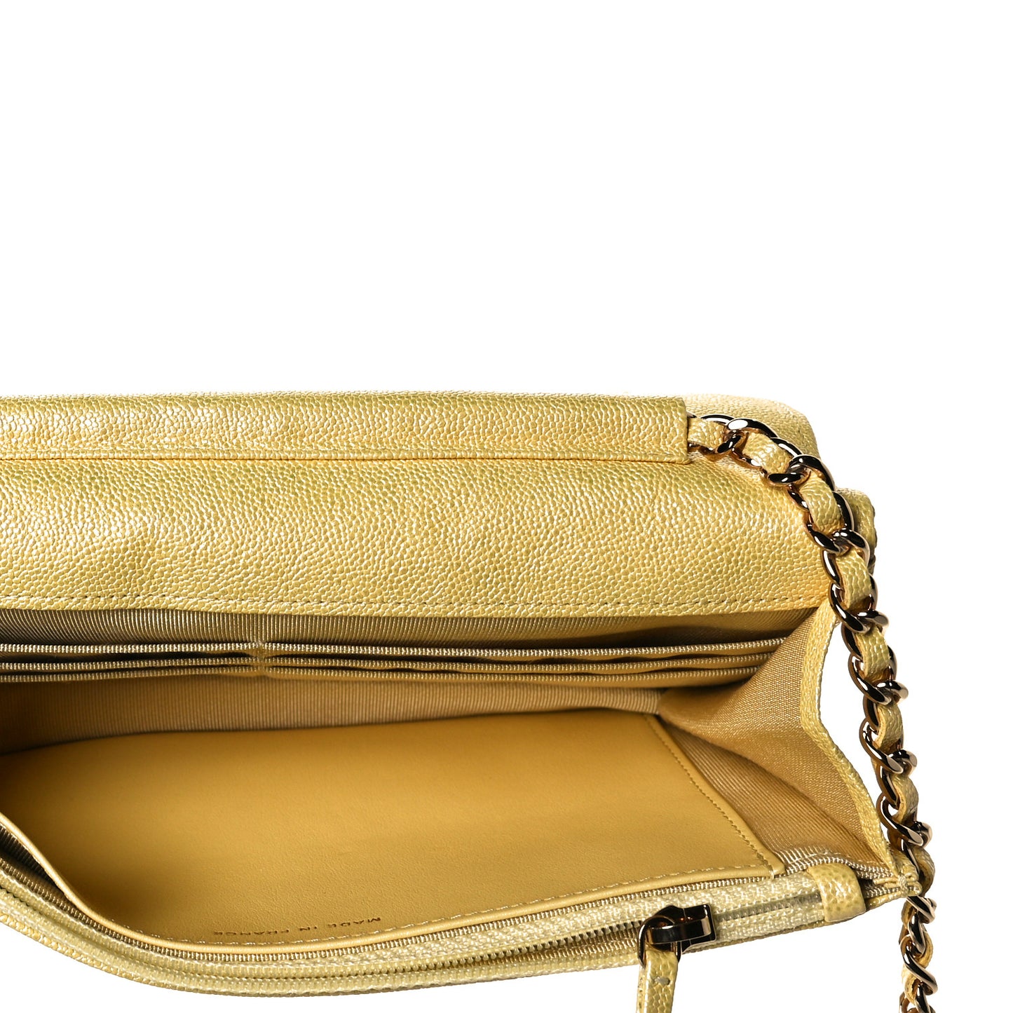 Iridescent Caviar Quilted Wallet on Chain WOC Yellow