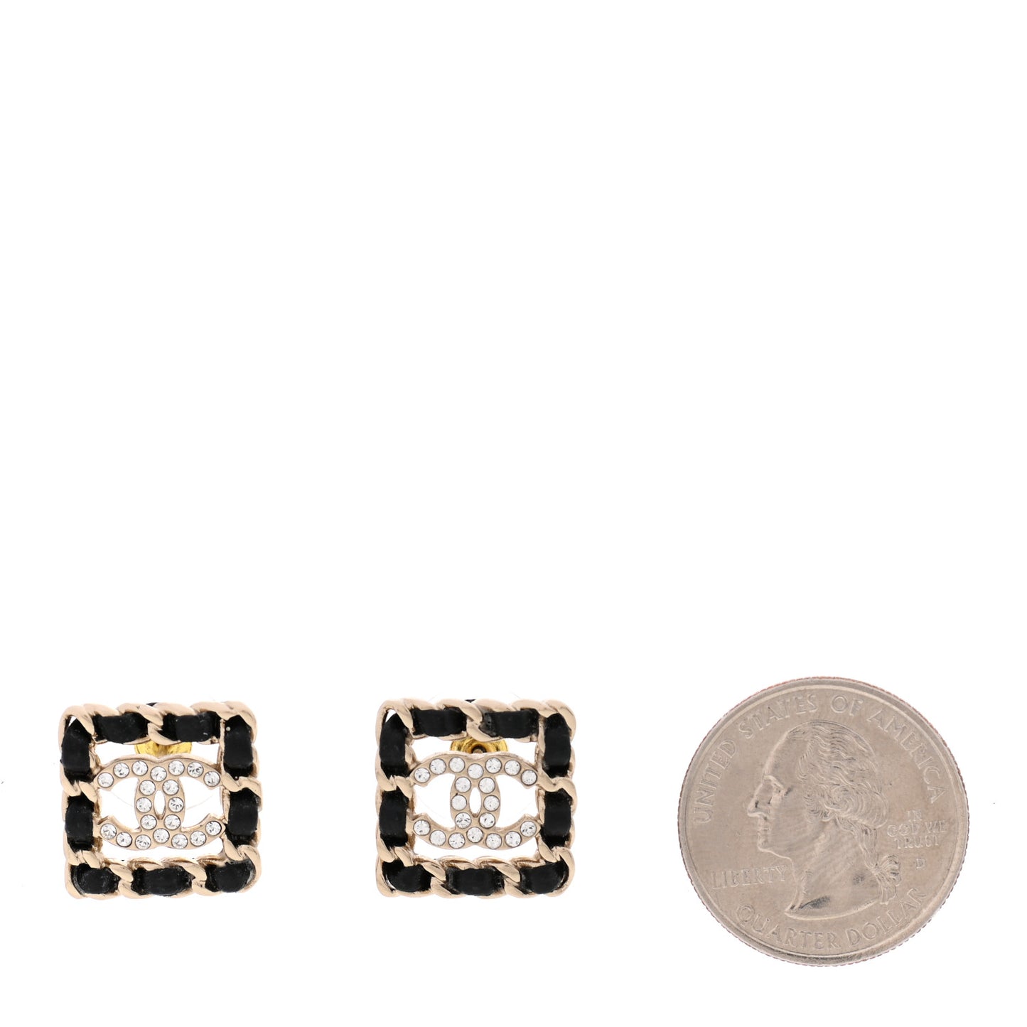 Crystal Lambskin Chain Sergeant Chanel Stud Earrings Black Gold