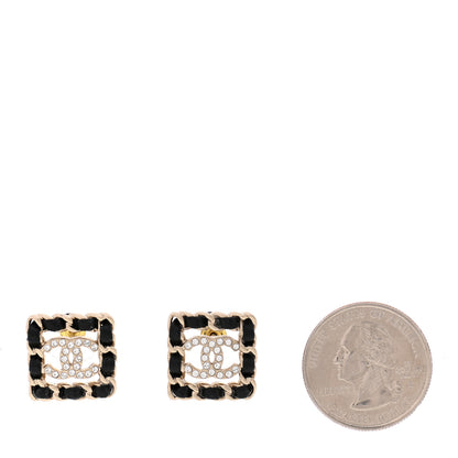 Chanel Crystal Lambskin Chain Sergeant Chanel Stud Earrings Black Gold 2 of 5