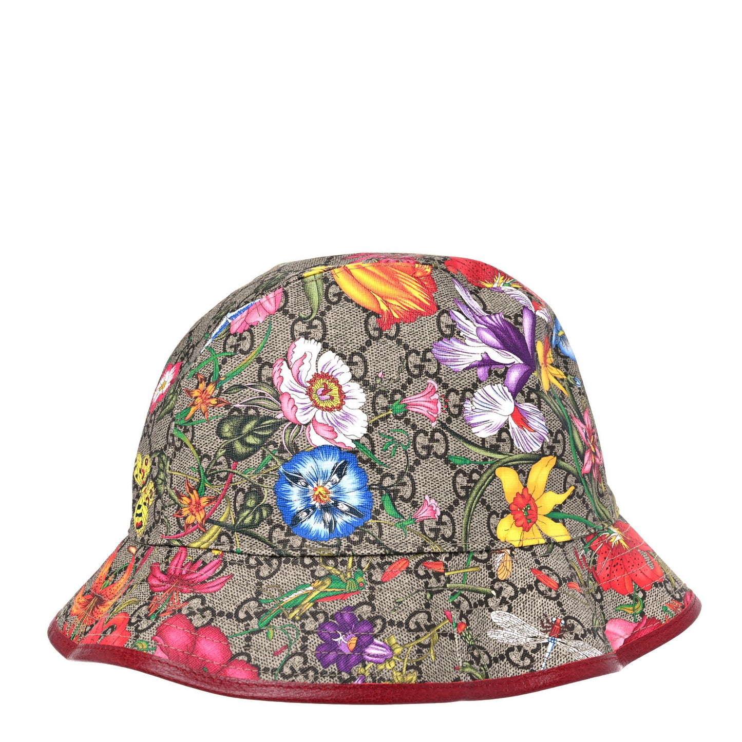 GG Supreme Monogram Flora Fedora Hat M Red
