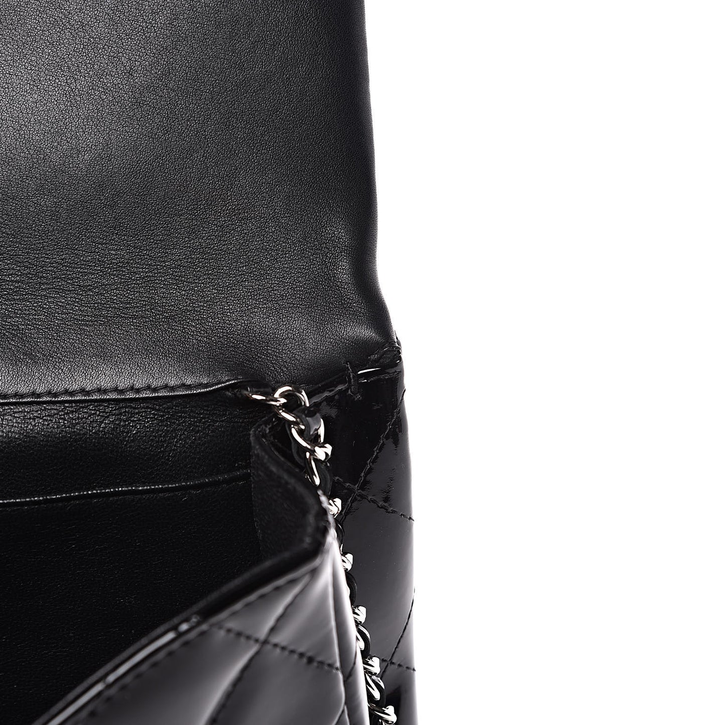 Patent Quilted Clutch with Chain Flap Black