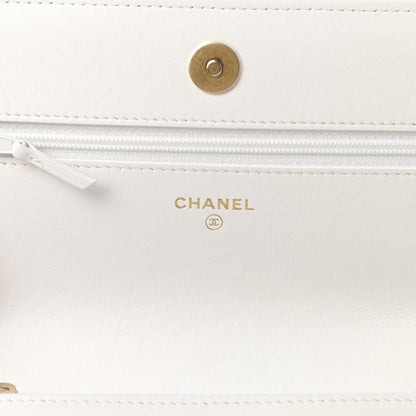 Chanel Shiny Crumpled Calfskin Quilted Chanel 19 Wallet On Chain WOC White 6 of 13