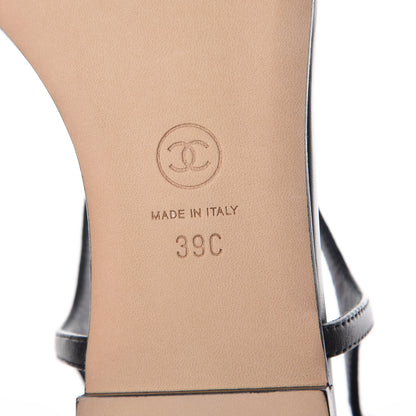 Chanel Lambskin Crystal CC Thong Sandals 39 Black 6 of 8