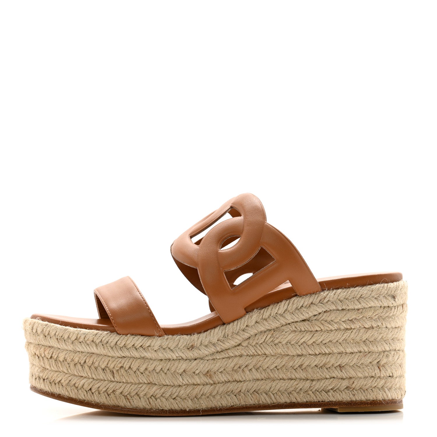 Hermes Nappa Ithea Espadrille Wedge Sandals 37 Naturel 1 of 9
