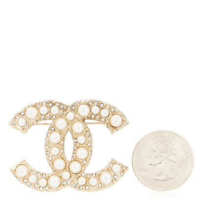 Chanel Metal Crystal Graduated Pearl CC Brooch Gold 2 of 4