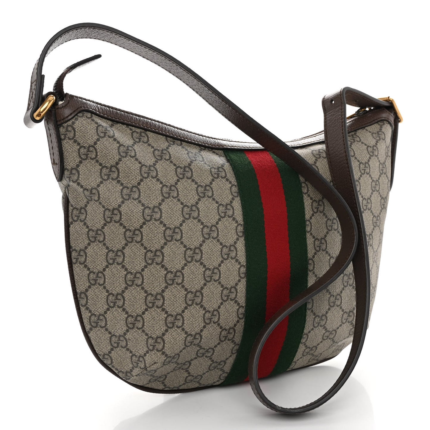 GG Supreme Monogram Web Small Ophidia Half Moon Hobo Brown